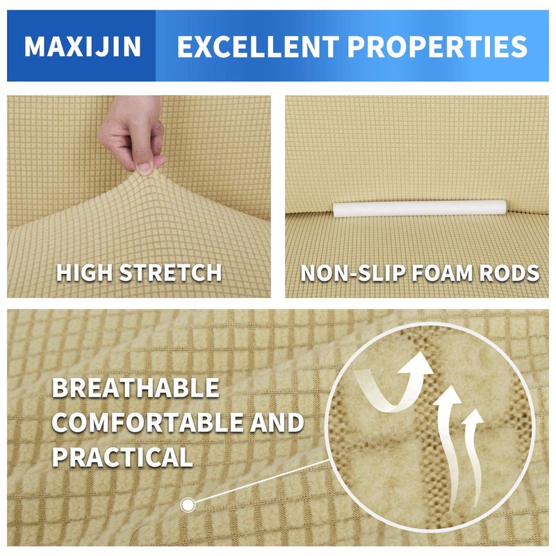 MAXIJIN Super Stretch Couch Cover for 3 Cushion Couch, 1-Piece Universal Sofa Covers Living Room Jacquard Spandex Furniture Protector Dogs Pet Friendly Fitted (Large, Beige) - Image 5